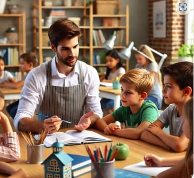 Lehrkraft erklärt Unterrichtsstoff